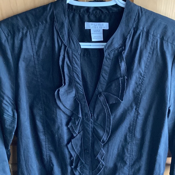 Black Alfred Sung Button-Up Ruffle Front - Picture 2 of 6